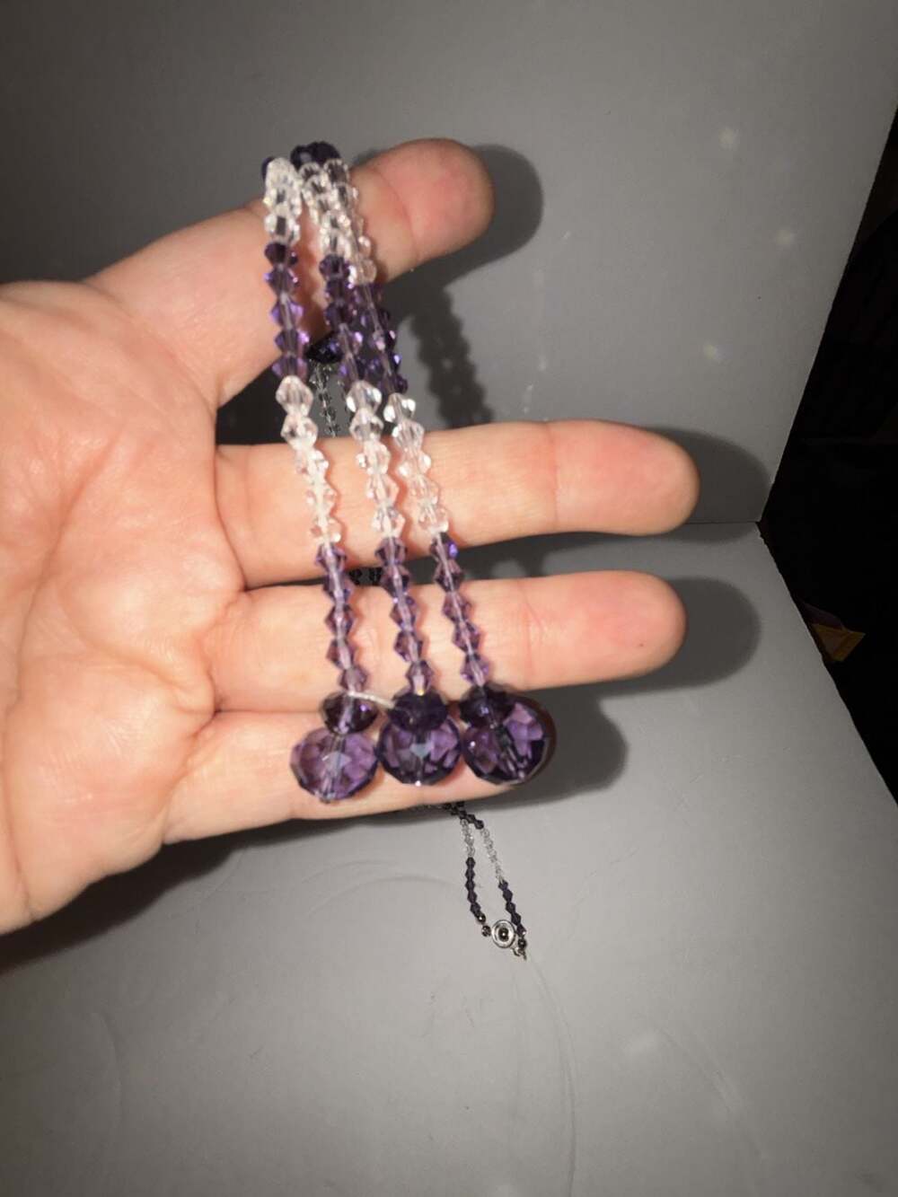Purple and Clear Faceted Crystal Bead Lariat Necklace